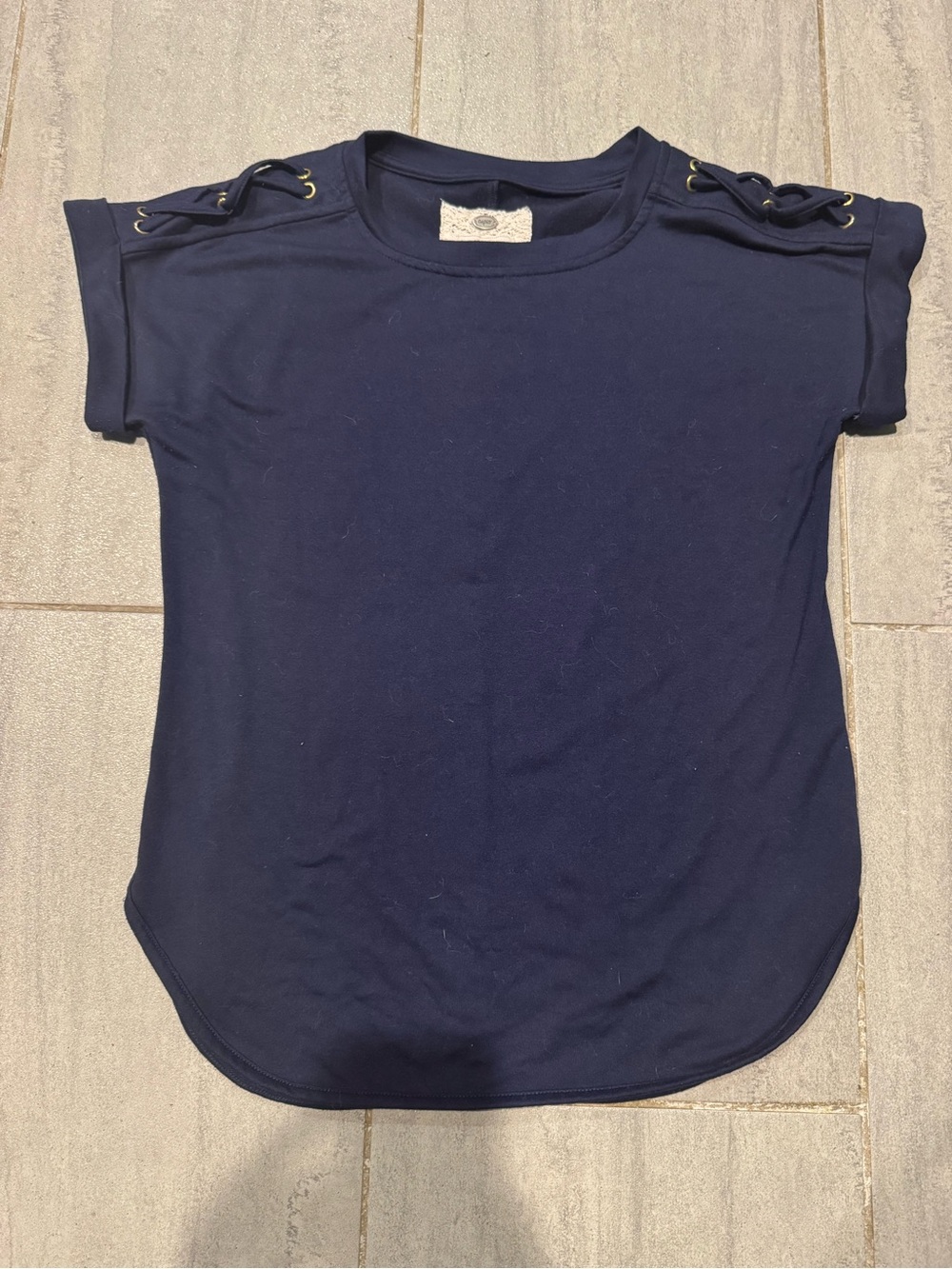 Cupio Navy Blue Short Sleeve Criss Cross Tie Shoulder Sailor Boat Shirt Small